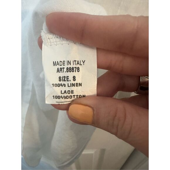 Alessia Pacini Women's 100% Linen Lace Bell Sleeve Peasant Blouse White Small - Picture 4 of 7